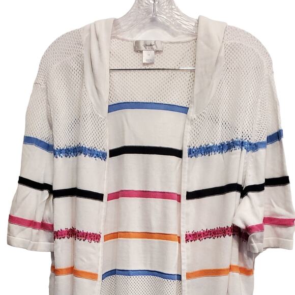 CJ Banks Light Weight Hooded Stripe Sweater Cardigan Springtime Plus Size 1x - Picture 6 of 6